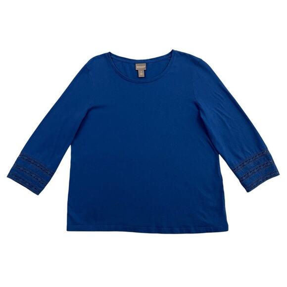 Chicos Top Womens 1 US Small Blue Shirt Embroidered 3/4 Sleeve Causal - Picture 1 of 12